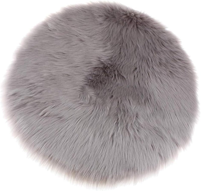 klarako Round shape Faux Fur Sheepskin Area Rug Shaggy Wool Carpet for Bedroom Living Room Home Decoration  Gray - Image 1