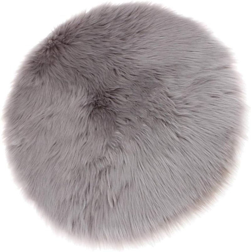 klarako Round shape Faux Fur Sheepskin Area Rug Shaggy Wool Carpet for Bedroom Living Room Home Decoration  Gray - Image 3