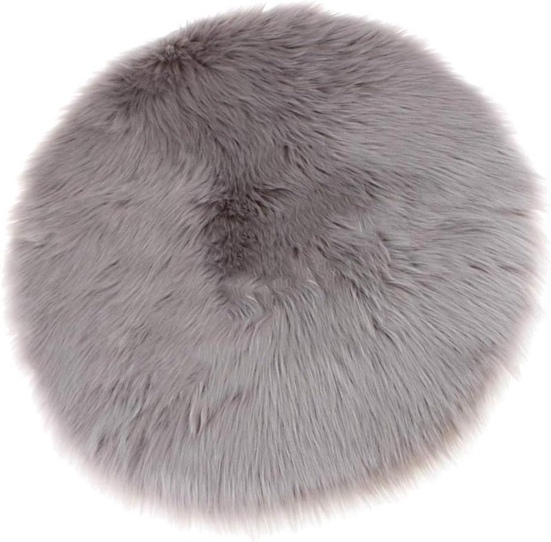 klarako Round shape Faux Fur Sheepskin Area Rug Shaggy Wool Carpet for Bedroom Living Room Home Decoration  Gray - Image 4