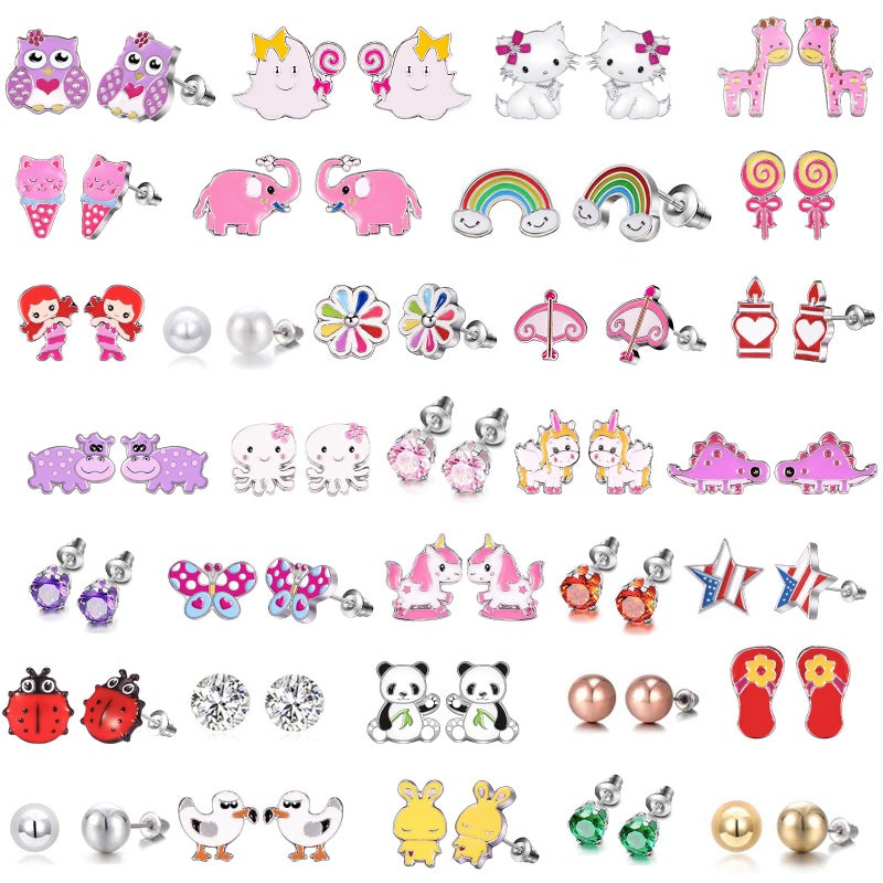 Tamhoo 30 Pairs Charming Cartoon Hypoallergenic Earrings for Girls Sensitive Ears with Stainless Steel Post -Assorted Cute Earrings for Teens Girls Women - Image 1