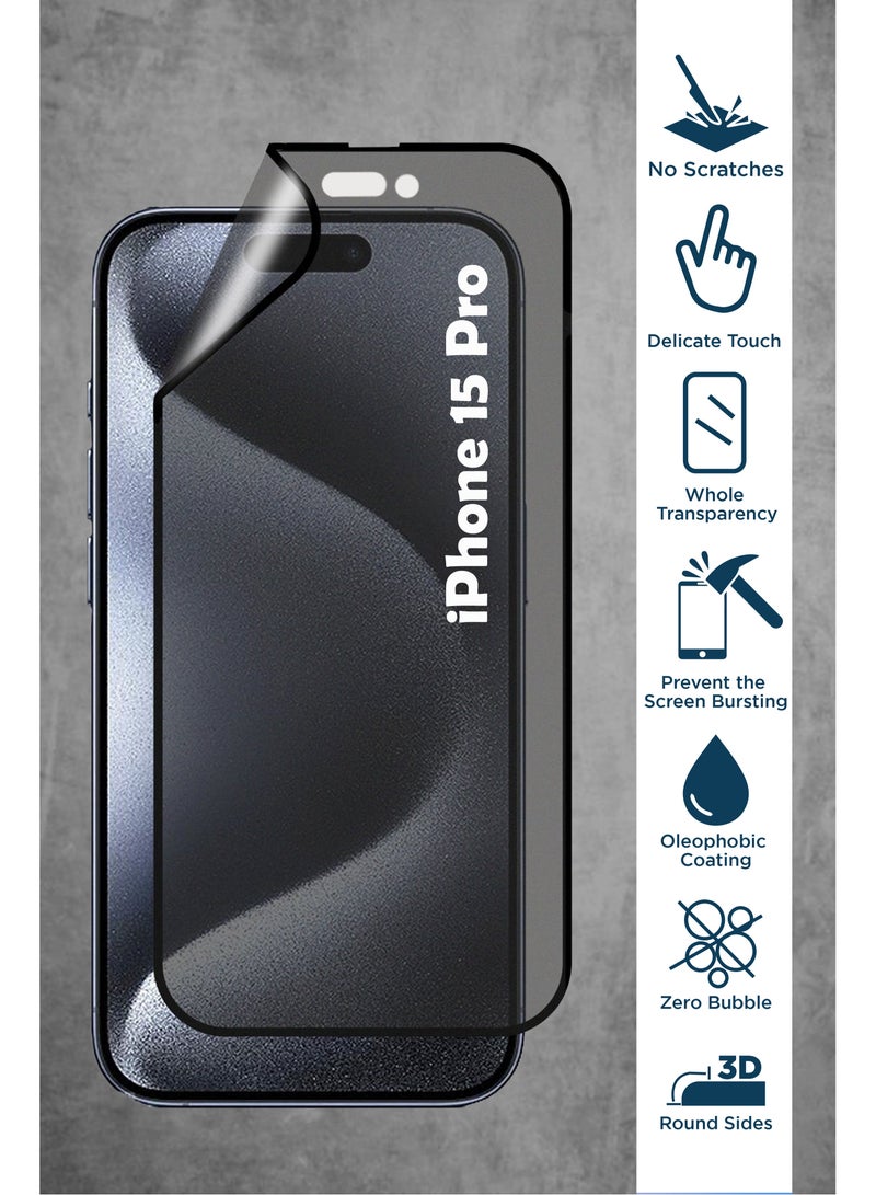 Generic Privacy Matte Ceramic Glass Screen Protector For iPhone 15 Pro- Black