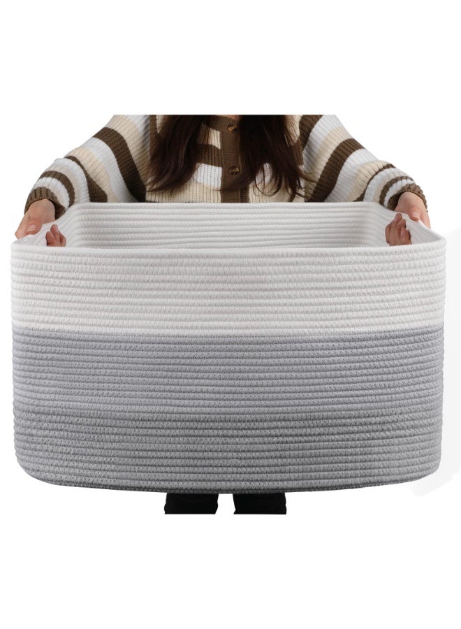 JINFANLI Large Blanket Basket, 22”x17”x12” Rectangle Woven Baskets, Nursery Blanket Storage Living Room, Toy Storage With Handle, Large Baskets for Organizing-Gradient Grey - Image 1