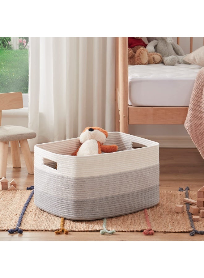 JINFANLI Large Blanket Basket, 22”x17”x12” Rectangle Woven Baskets, Nursery Blanket Storage Living Room, Toy Storage With Handle, Large Baskets for Organizing-Gradient Grey - Image 2