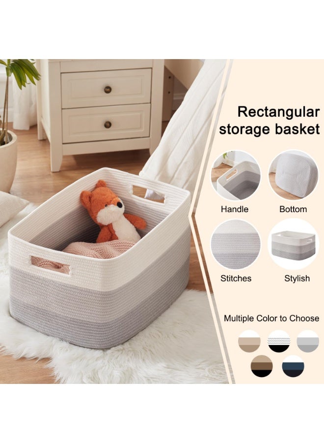 JINFANLI Large Blanket Basket, 22”x17”x12” Rectangle Woven Baskets, Nursery Blanket Storage Living Room, Toy Storage With Handle, Large Baskets for Organizing-Gradient Grey - Image 5