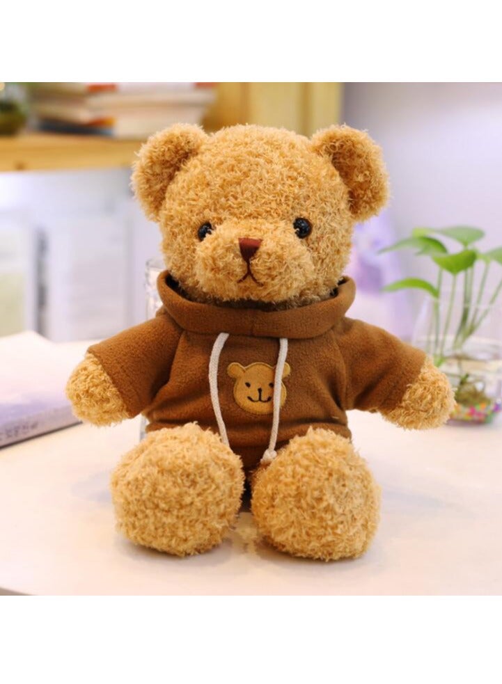 Cute teddy bear plush toy doll brown hoodie 