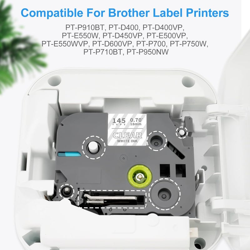 Absonic 3-Pack 18mm White on Clear Label Tape Compatible for Brother TZe-145 TZ-145 TZe145 P Touch Tze Tz 18mm 0.7" Laminated White on Clear Tape 3/4" for PTD410 PTD450 PTD400 PTD600 PTP700 PTP750W - Image 3