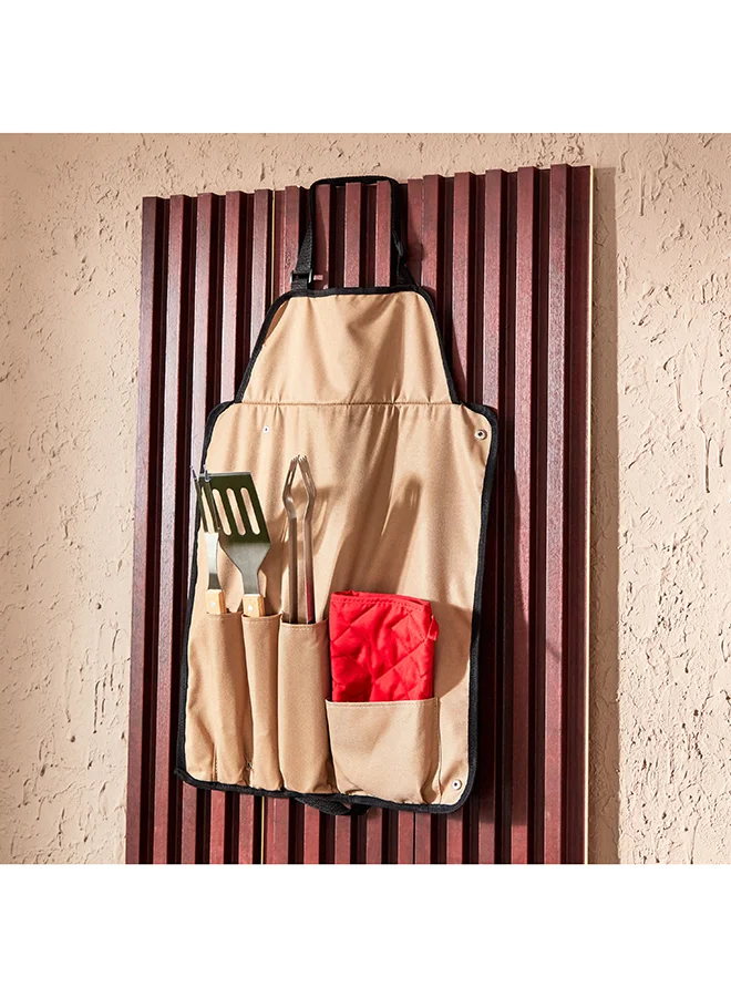 Home Box BarbeQ 5-Piece Grill Wooden Handle Tool Set 12x48x6 cm