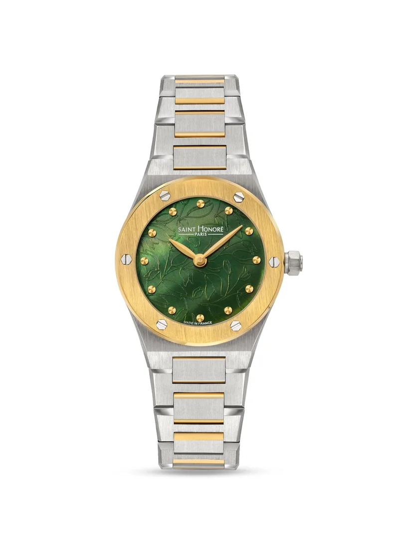 سانت هونور New Haussman Green Mother-of-pearl Dial Silver Gold Stainless Steel Bracelet Analog Watch for Women 26mm