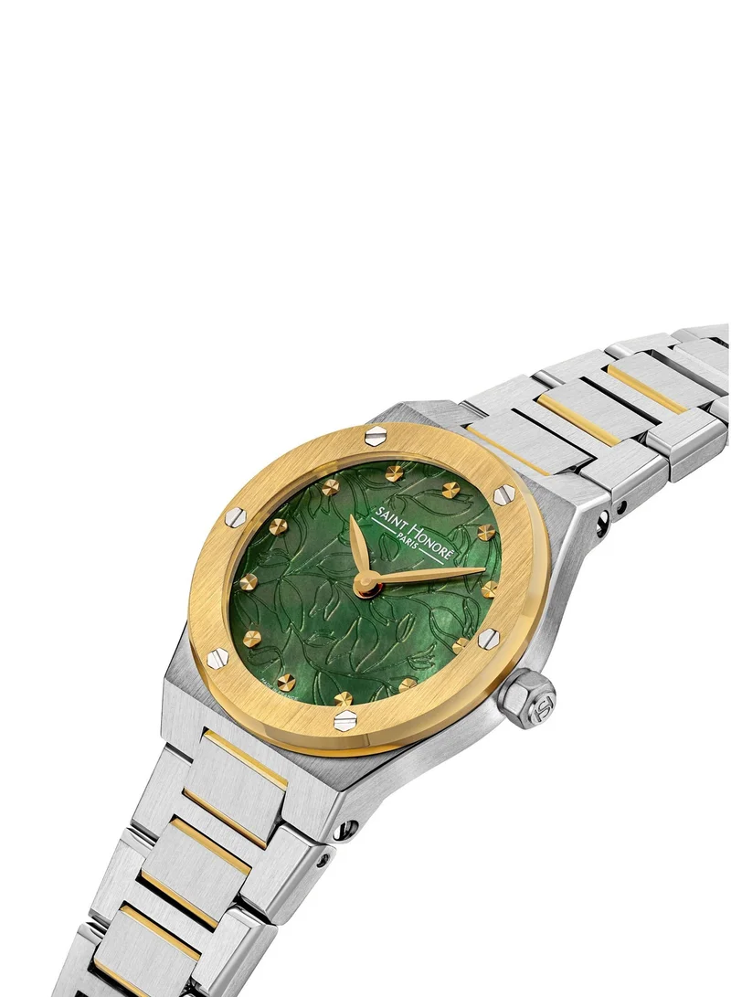 سانت هونور New Haussman Green Mother-of-pearl Dial Silver Gold Stainless Steel Bracelet Analog Watch for Women 26mm