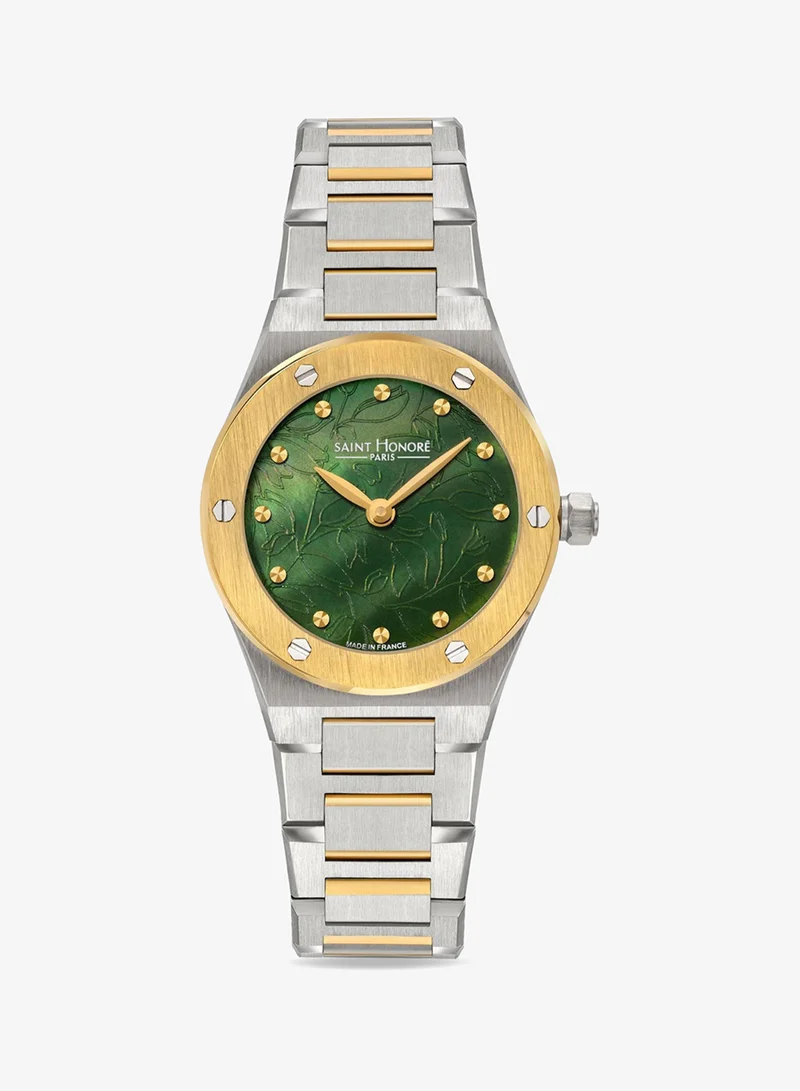 سانت هونور New Haussman Green Mother-of-pearl Dial Silver Gold Stainless Steel Bracelet Analog Watch for Women 26mm