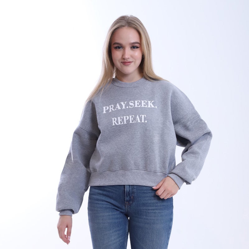 بيبو سويت شيرت نسائي استومك مطبوع _رمادي - Image 1