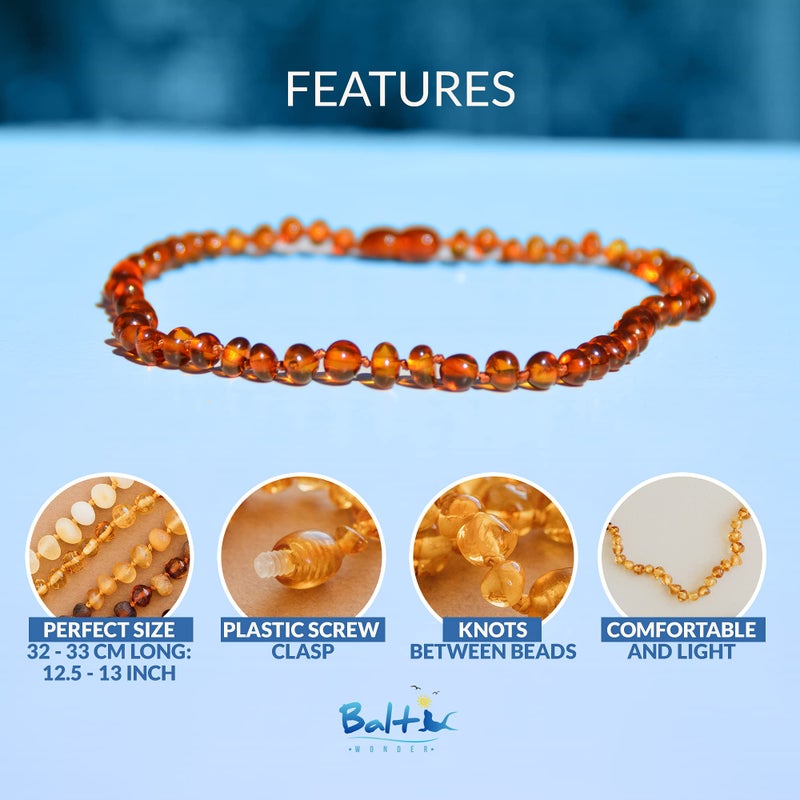 Baltic Wonder Amber Necklace (Baroque Polished Cognac) Certified as 100% Authentic Baltic Amber. - Image 2