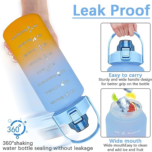 EITMOW 64 oz Large Capacity Water Bottle with Motivational Time Markers and Straw, Portable, Leakproof, BPA Free for Fitness, Gym and Outdoor Sports. (blue gradient) - Image 4