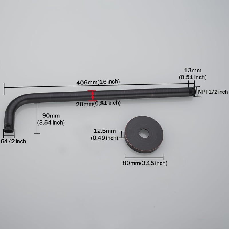 Random 16 Inch Shower Arm with Flange,Stainless Steel 90 Degree Rain Shower Head Extension Arm,Wall-Mounted Shower Head Arm for Fixed Shower Head,Oil Rubbed Bronze.RD91018-16-ORB - Image 2