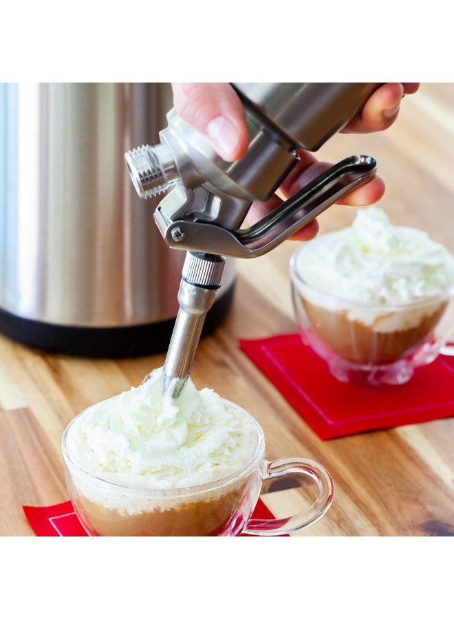 Restaurantware Whip Tek 0.5 Liter Whipped Cream Dispenser, 1 Durable Whipped Cream Maker - Cartridges Sold Separately, 3 Decorator Tips Included, Stainless Steel Whipped Cream Canister, Heavy-Duty, - Image 3