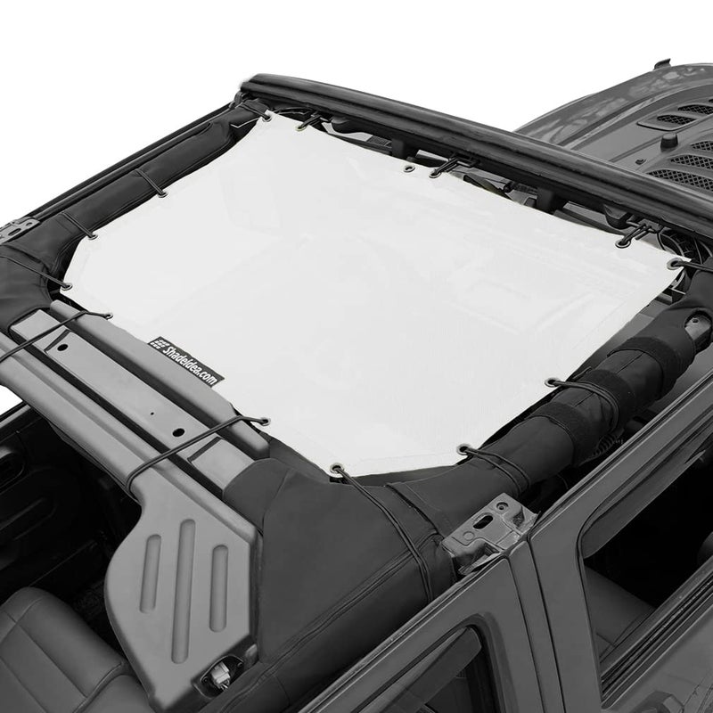 Shadeidea JK Sun Shade Top Compatible with Jeep Wrangler JKU Top Sunshade Soft Mesh Roof Cover 20072018 Wind Noise UV Blocker 10 Year Warranty 4 Door  2 Door White Front
