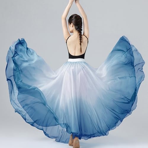 ORIDOOR 720 35" Long Women's Fairy Lyrical Dance Skirt Gradient Color Chiffon Swing Skirt Ballet Modren Dance Costume (A Gradient Cyan) … - Image 3