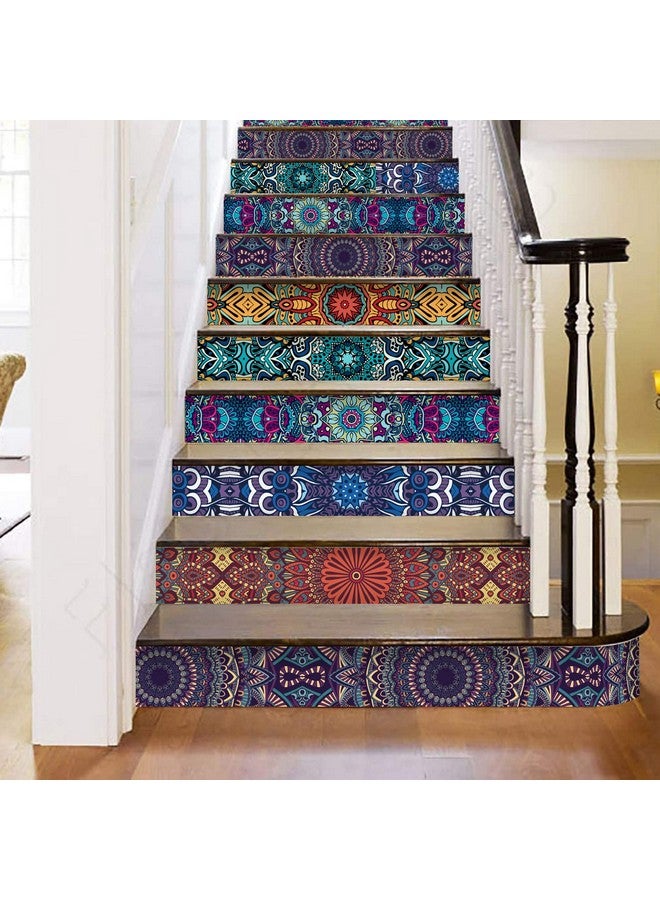 TUOKING 13 Strips Stair Stickers Pvc Home Decor Decals Selfadhesive Refurbished Staircase Murals 39''L X 7''W Tiles Pattern (Mandala Style) - Image 1