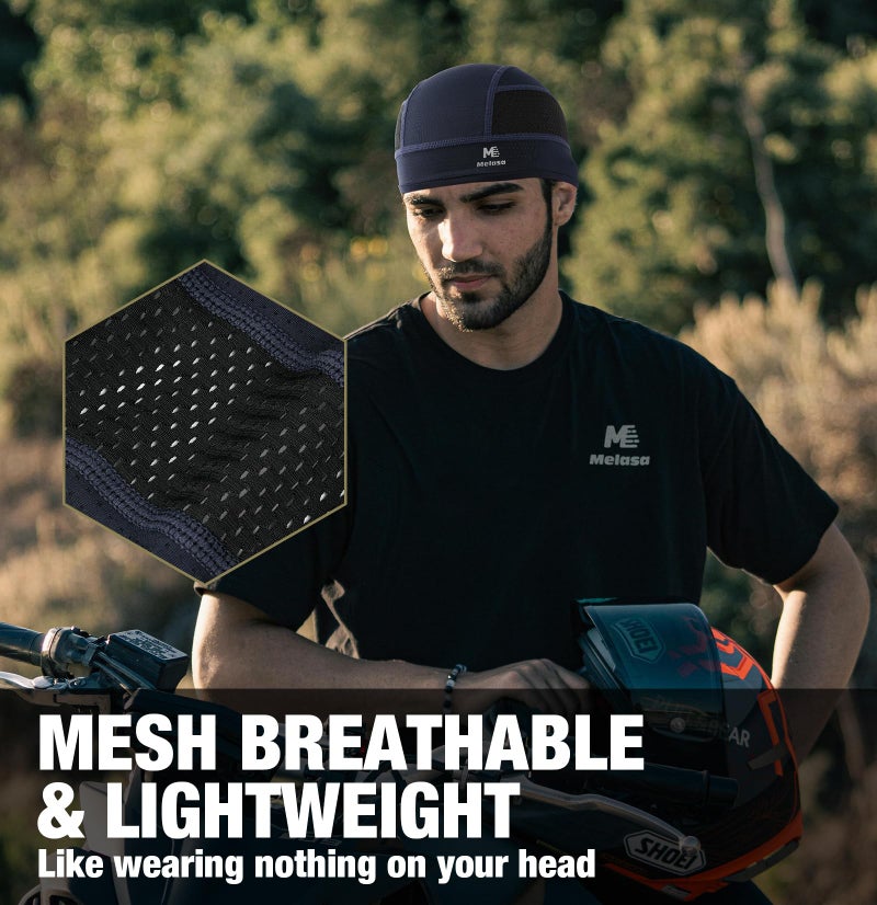 MELASA Cooling Skull Caps Helmet Liner, Lightweight Mesh Under Helmet Cycling Motorcycle Hard Hat Sweat Liner for Men Women (Ink Dyed Black) - Image 3