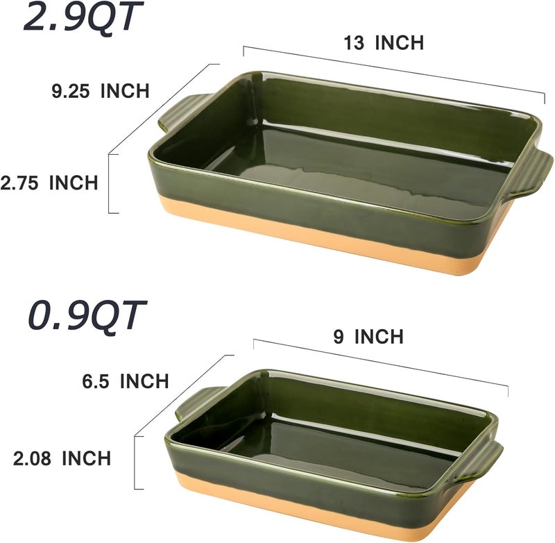Howise Ceramic Baking Casserole Dish with Handles, Large 9x13 inch Pan and Middle Baking Pan - Porcelain Serving Bakeware Set (Forest Green) - Image 3