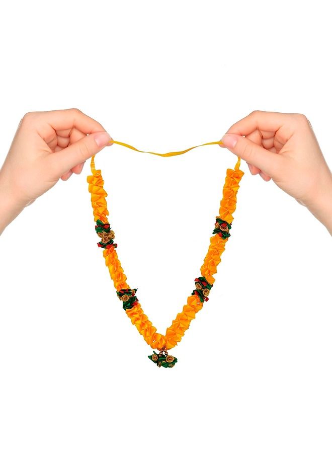 Shubh kart Artificial Yellow Golden Flowers Ribbon Garland Haar Mala for Idol-Mala for Photo Frame Pooja Sringar Articles Ornament for Decoration - Image 2