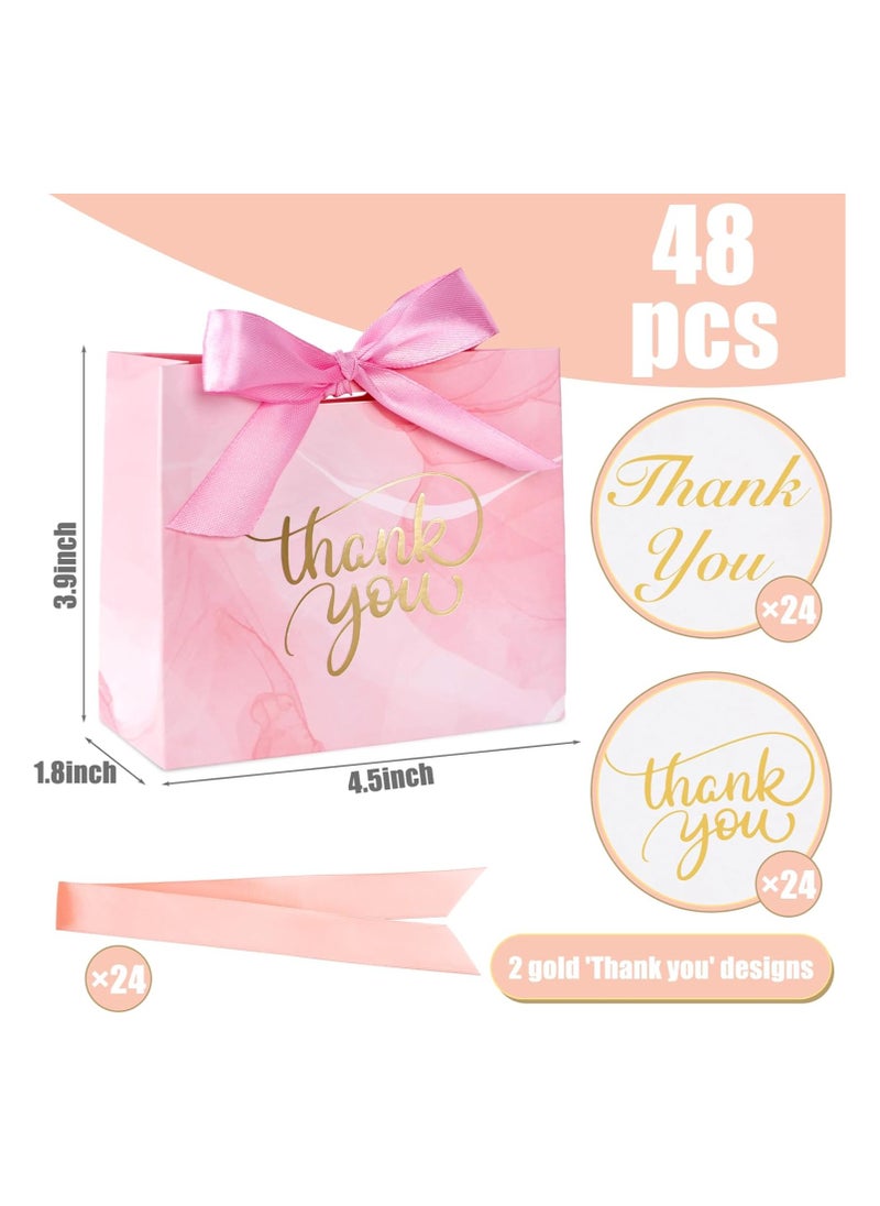 Joyelink 24PCS Small Thank You Gift Bags, Mini Party Favor Bags Pink Candy Bags Treat Boxes Paper Gift Bags with Bow Ribbon for Wedding Bridal Baby Shower Birthday Party  - Image 2