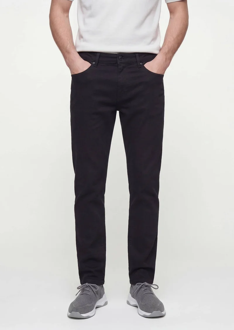 RAMSEY Black Weaving Slim Fit Casual Cotton Blended Trousers