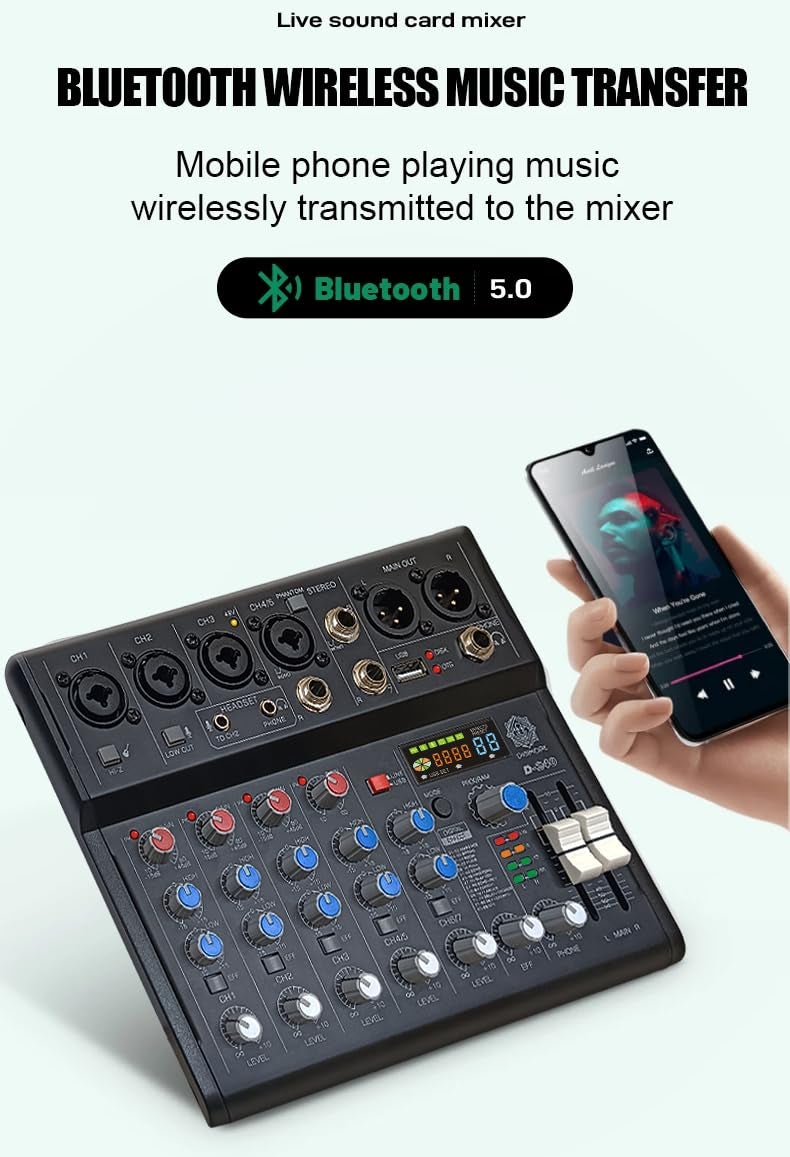 DIGIMORE 7 Channel Audio Mixer | DJ mixer Board | Bluetooth MP3 Mixer for Music With Sound Card Recording And 88 Kinds of DSP Digital Effects, USB Audio Interface for Karaoke (D-240) - Image 2