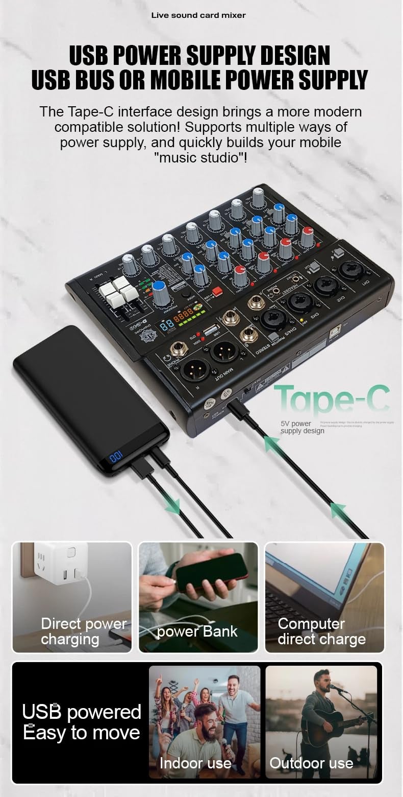 DIGIMORE 7 Channel Audio Mixer | DJ mixer Board | Bluetooth MP3 Mixer for Music With Sound Card Recording And 88 Kinds of DSP Digital Effects, USB Audio Interface for Karaoke (D-240) - Image 4
