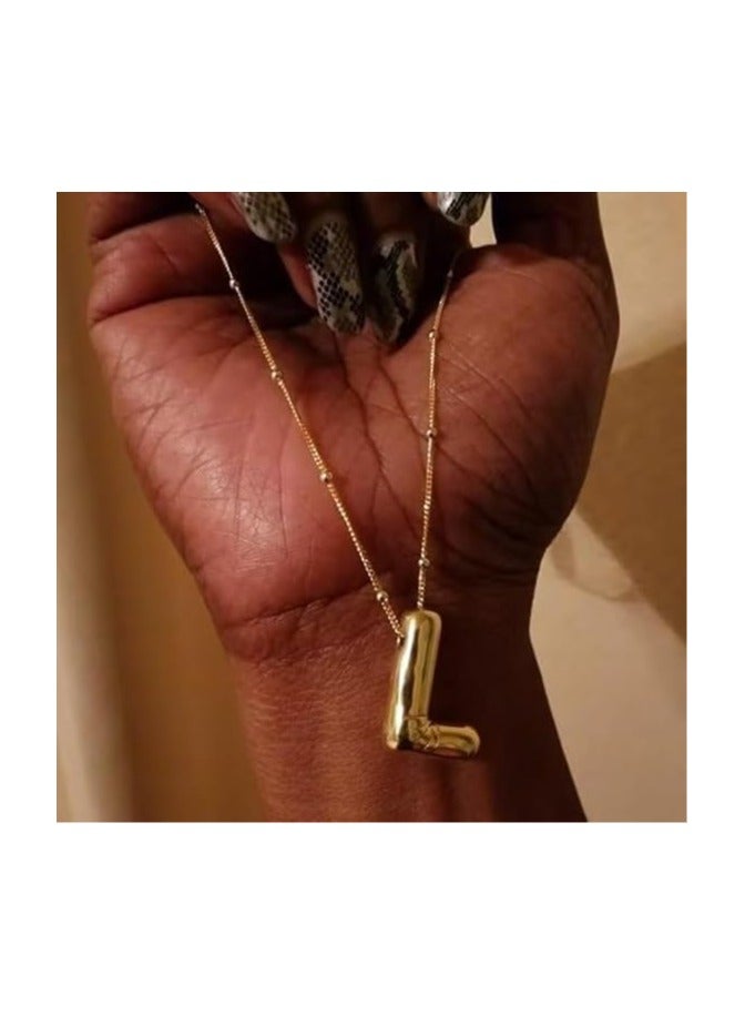 Fayrouz Jewellery 18K Yellow Gold Plated Real Gold Stainless Steel Necklace 26 Letters New Shiny Balloon Big Size A-Z Bubble Initials Wishbone Chain - Image 4