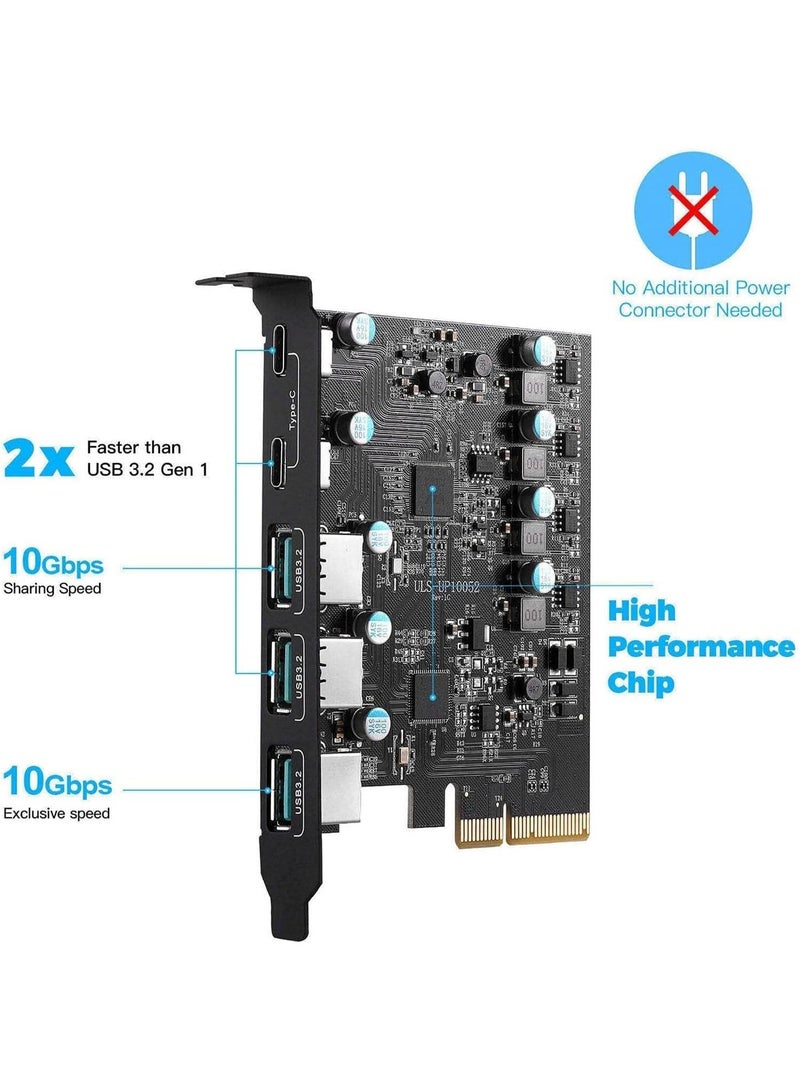 PCIe to USB 3.2 Gen 2 Expansion Card with 5 USB Ports, 10Gbps High-Speed Adapter, 2 USB-C and 3 USB-A Ports for Desktop Computers - Image 4
