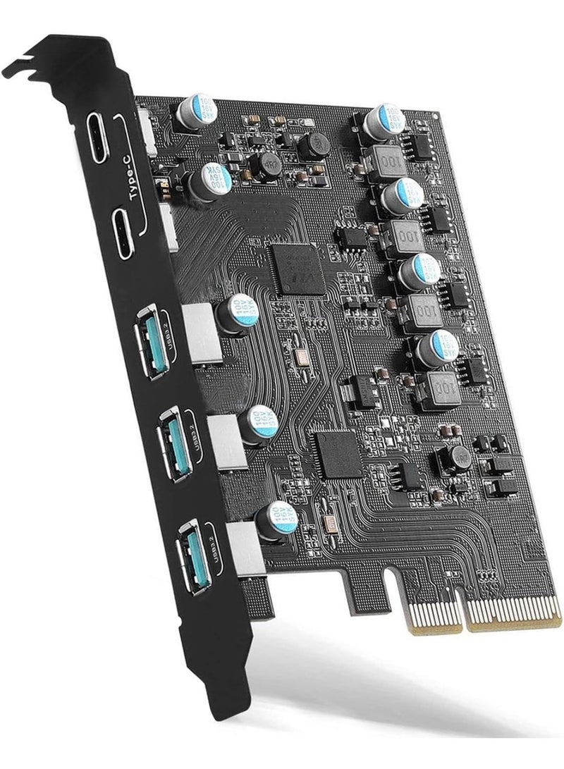 PCIe to USB 3.2 Gen 2 Expansion Card with 5 USB Ports, 10Gbps High-Speed Adapter, 2 USB-C and 3 USB-A Ports for Desktop Computers - Image 1