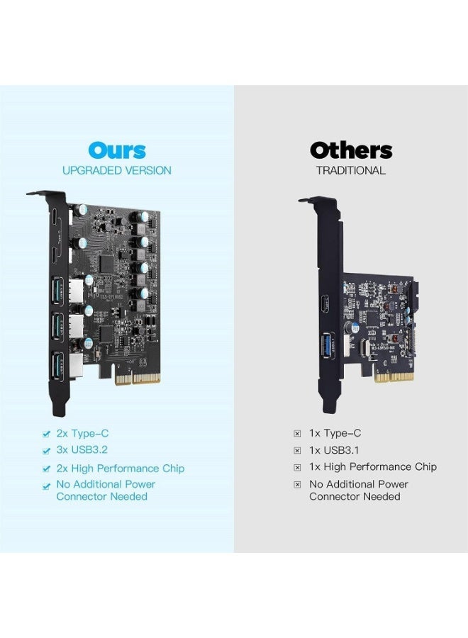 PCIe to USB 3.2 Gen 2 Expansion Card with 5 USB Ports, 10Gbps High-Speed Adapter, 2 USB-C and 3 USB-A Ports for Desktop Computers - Image 3