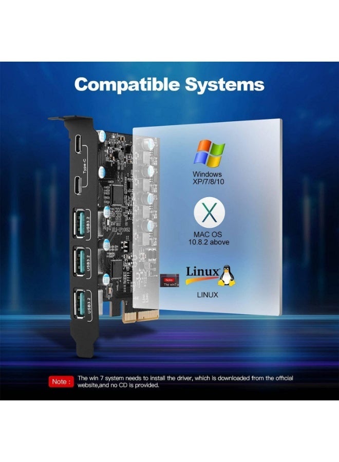 PCIe to USB 3.2 Gen 2 Expansion Card with 5 USB Ports, 10Gbps High-Speed Adapter, 2 USB-C and 3 USB-A Ports for Desktop Computers - Image 2