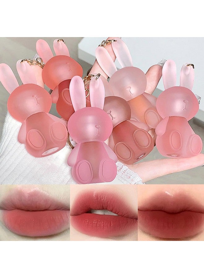 LuckNest 6 Colors Velvet Matte Liquid Lipstick set, Cute Rabbit Lip Glaze 2 in 1 Key Chain Lip Gloss Lip Stain, Waterproof Non-Stick Cup Long Lasting Lip Clay Cute Lip Makeup for Girls (A) - Image 1