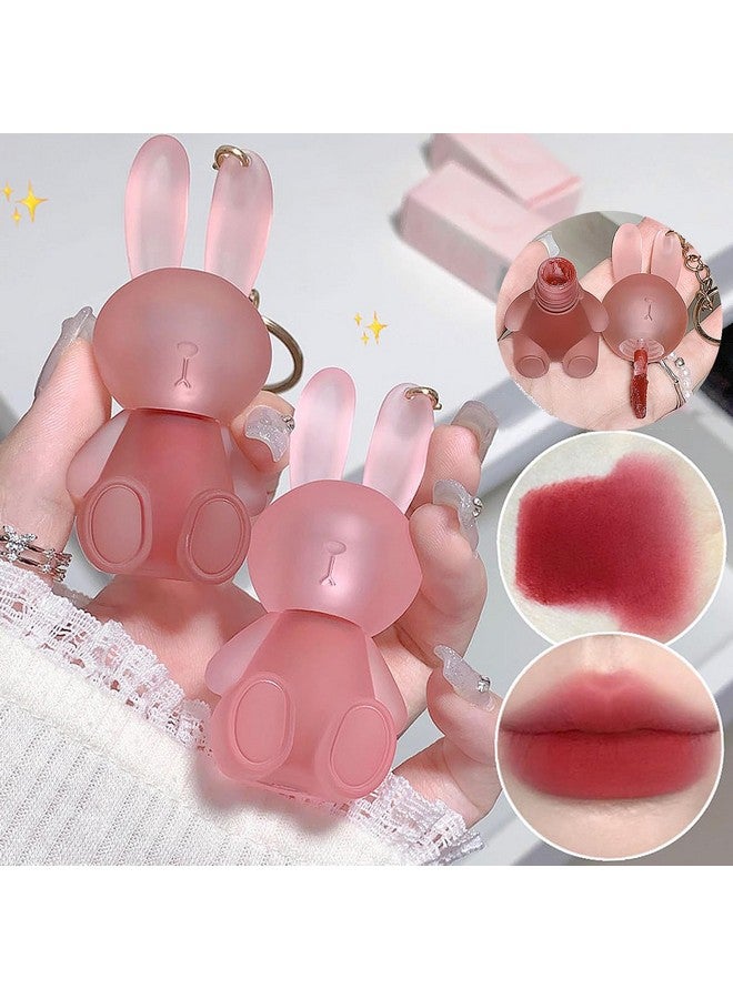 LuckNest 6 Colors Velvet Matte Liquid Lipstick set, Cute Rabbit Lip Glaze 2 in 1 Key Chain Lip Gloss Lip Stain, Waterproof Non-Stick Cup Long Lasting Lip Clay Cute Lip Makeup for Girls (A) - Image 3