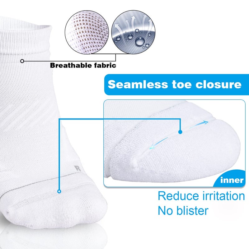 Hylaea No Show Running Athletic Anti-Blister Wicking Coolmax Socks, Seamless Anti-odor (Medium, 3 Pairs White Style 2) - Image 4