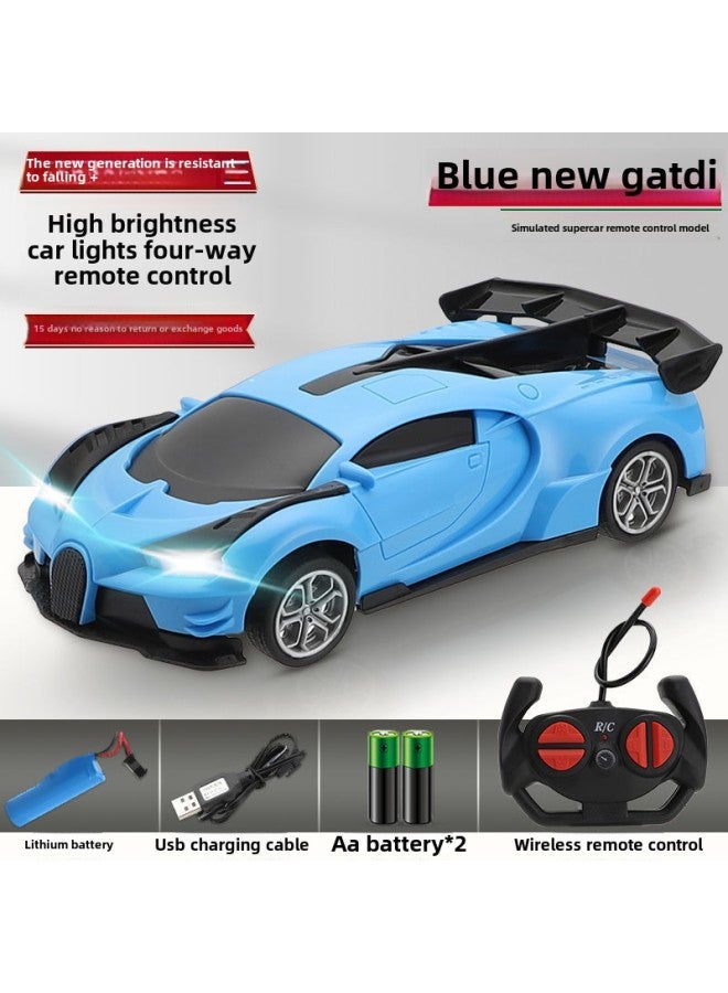 Children's Remote Control Car Rechargeable Fall-resistant Drift Racing Model Electric Car Baby Sports Car Toy Car Boy-Color:Gatedi Blue [with Car Lights-Scale:Rechargeable Version [a Set Of Lithium Batteries + Charging Cable - Image 1