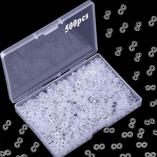 PATPAT® Rubber Bracelet Connector Hooks 500Pcs S Connector Clips Clear Transparent Rubber Bracelet Connector Hooks for Loom Band Bracelet Making, DIY Rubber Bracelet Making, Crafting - Image 1