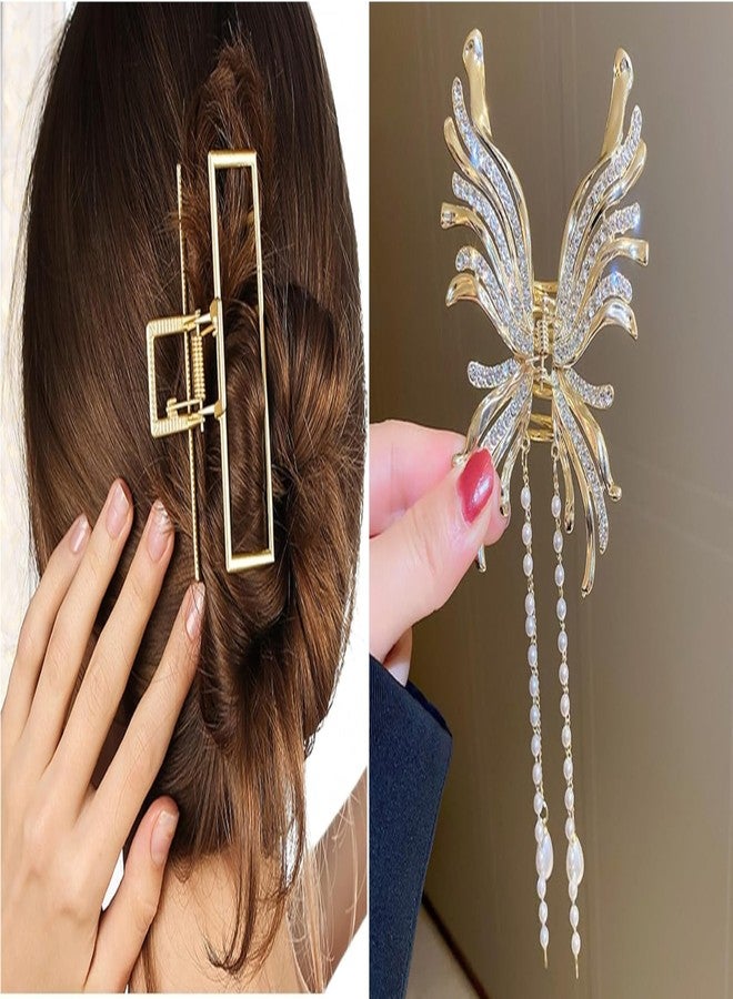 RHOSYN HAIR ACCESSORIES Metal Hair Claw Clips For Women - Geometric Shape Barrettes For Girls - Jumbo Juda Bun Clutchers Ponytail Holders - Strong Hold Hair Accessories (Pack-2) - Image 1