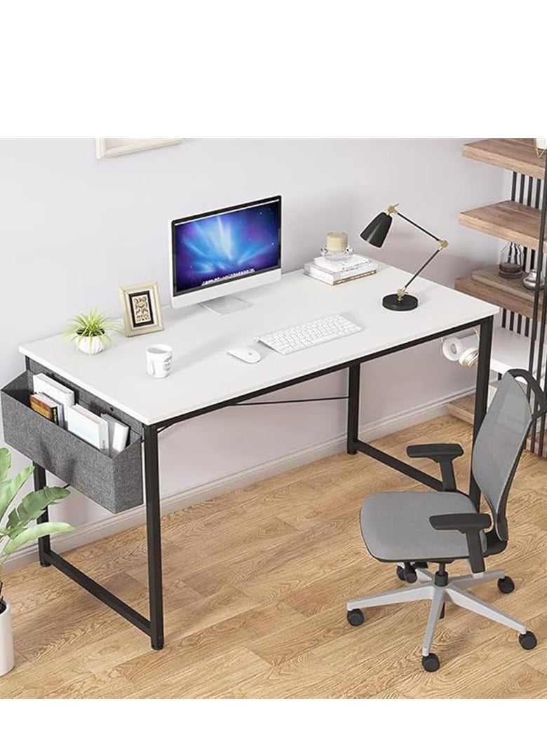 Generic Modern Computer Desk Sturdy Office Desk Simple Writing Desk Study Table with Storage Bag and Hook for Home Office Bedroom Living Room PC Laptop Notebook Table (100 * 50cm, White)  - Image 1