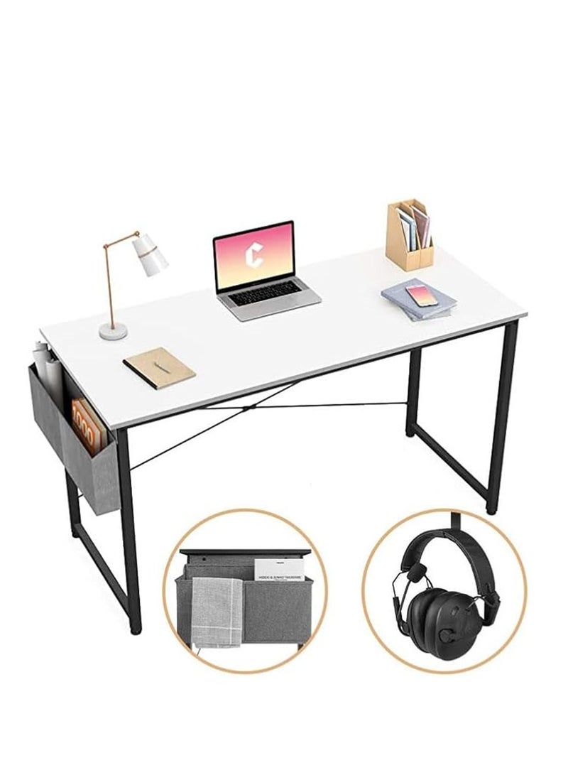Generic Modern Computer Desk Sturdy Office Desk Simple Writing Desk Study Table with Storage Bag and Hook for Home Office Bedroom Living Room PC Laptop Notebook Table (100 * 50cm, White)  - Image 2