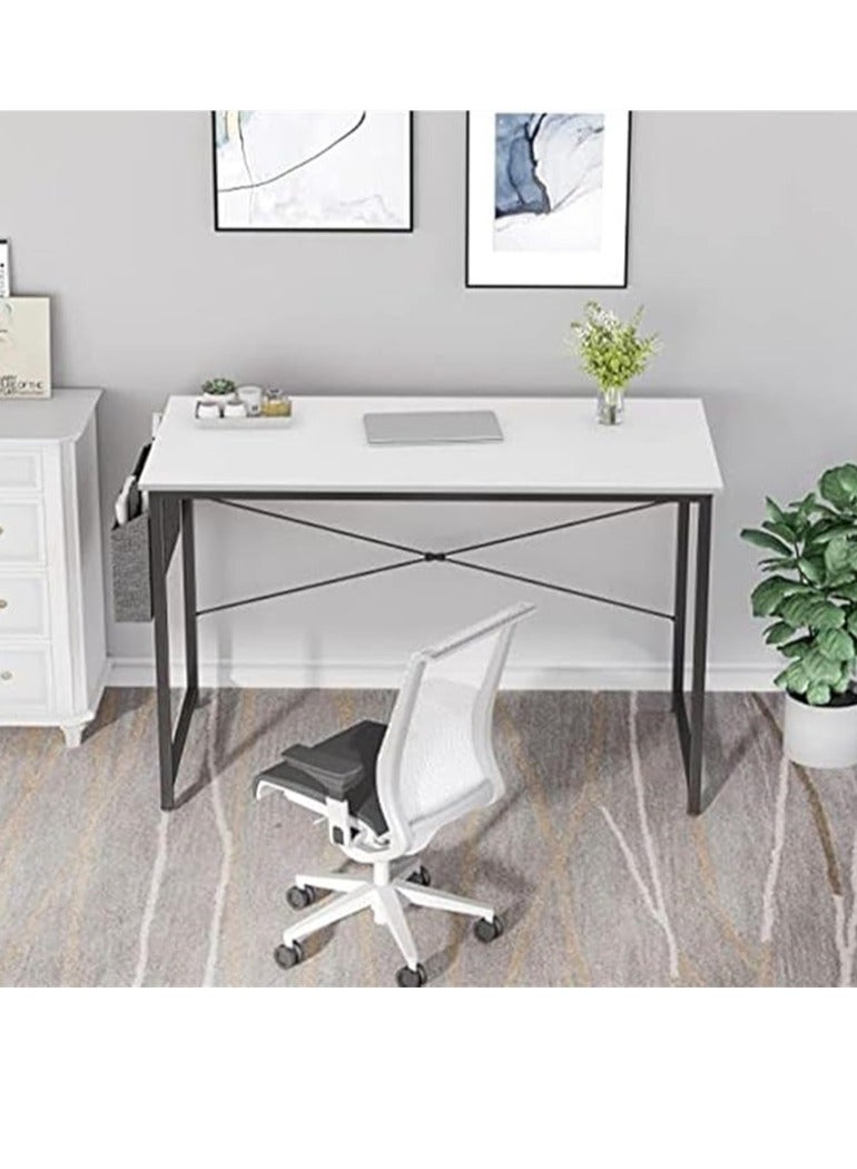 Generic Modern Computer Desk Sturdy Office Desk Simple Writing Desk Study Table with Storage Bag and Hook for Home Office Bedroom Living Room PC Laptop Notebook Table (100 * 50cm, White)  - Image 4