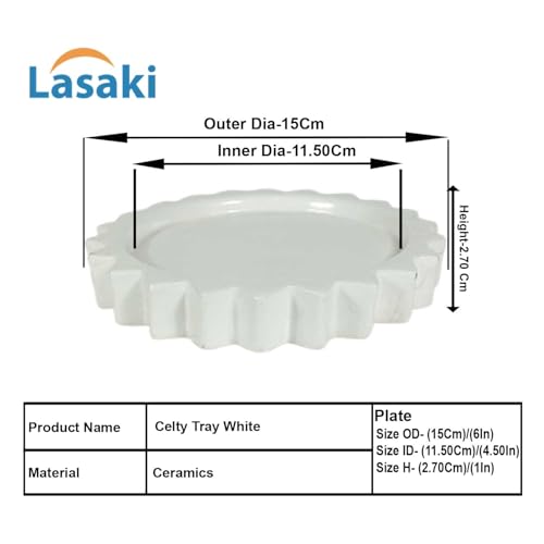 Lasaki Celty Tray White Set of 2 | Round Ceramic (Plates/Saucers) for Pots, Planters, Flowers, Succulents | Decorative Garden Accessories | (H - 2.5 X D - 14.5 cm) Plants Not Included - Image 2