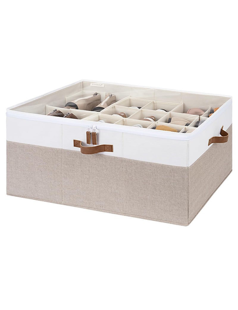 StorageWorks Shoe Organizer for Closet, Fits up to 24 Pairs, Shoe Cubby Storage Containers with Adjustable Dividers and Clear Cover, Brown & White - Image 1