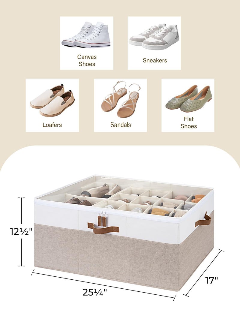 StorageWorks Shoe Organizer for Closet, Fits up to 24 Pairs, Shoe Cubby Storage Containers with Adjustable Dividers and Clear Cover, Brown & White - Image 3