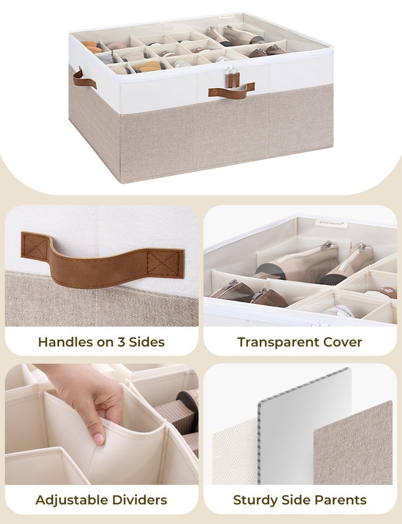 StorageWorks Shoe Organizer for Closet, Fits up to 24 Pairs, Shoe Cubby Storage Containers with Adjustable Dividers and Clear Cover, Brown & White - Image 5