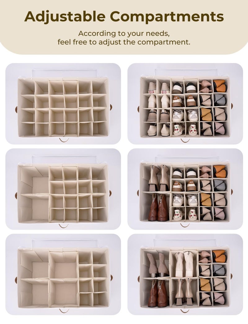 StorageWorks Shoe Organizer for Closet, Fits up to 24 Pairs, Shoe Cubby Storage Containers with Adjustable Dividers and Clear Cover, Brown & White - Image 4