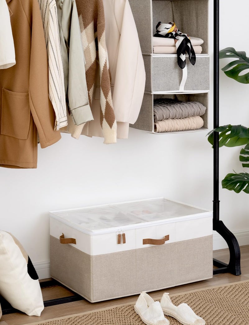 StorageWorks Shoe Organizer for Closet, Fits up to 24 Pairs, Shoe Cubby Storage Containers with Adjustable Dividers and Clear Cover, Brown & White - Image 2