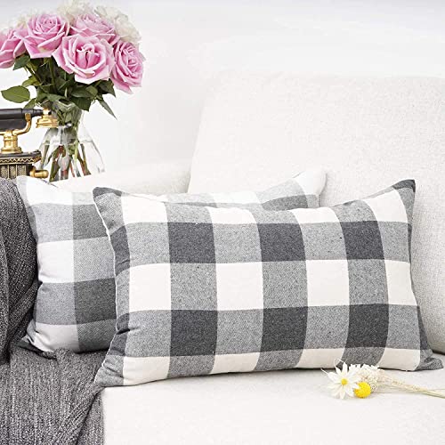 Deevine Craft Medium Hard Cotton Pillow Set of 2 Pillows Gingham Plaid (Size 16 x 26 inches) Black and White Checked - Image 2